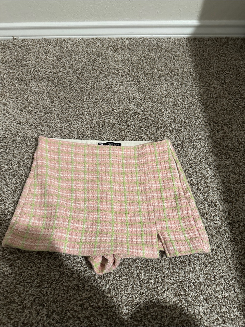 Pink with green and white squares Skort ZARA